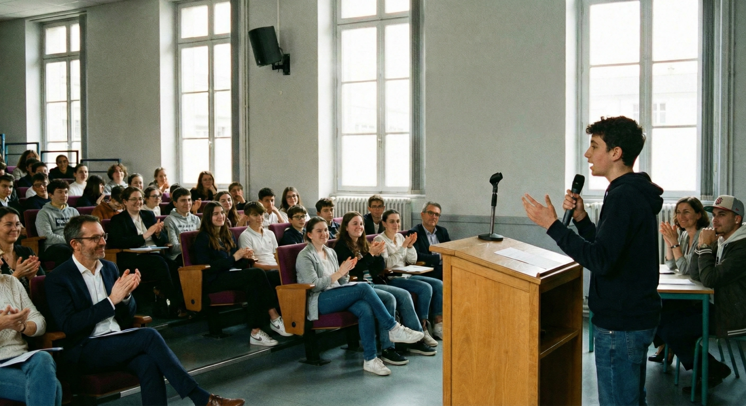 Élèves du pays Viennois 38200 participant à un concours d’éloquence en établissement scolaire, expression orale et prise de parole en public